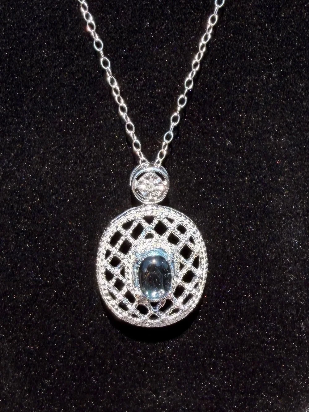 Sterling Silver Sky Blue Topaz & Diamond Necklace Earring Set NWT